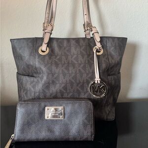 Michael Kors Brown Signature Tote AND wallet